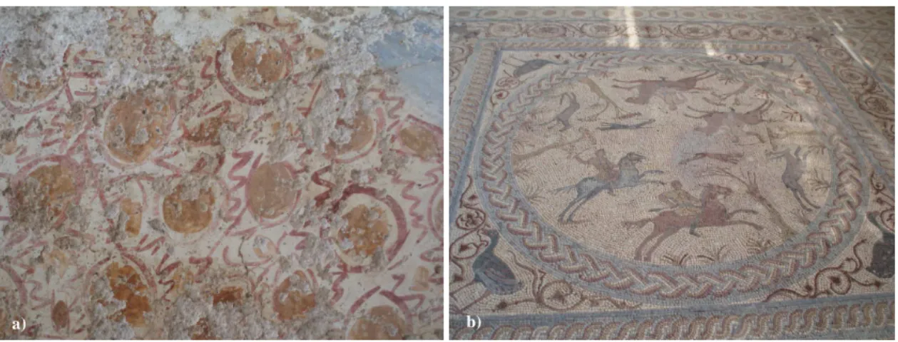 Figura 6: Exemplo de um dos degradados frescos e mosaico do pavimento da Sala da Caçada 
