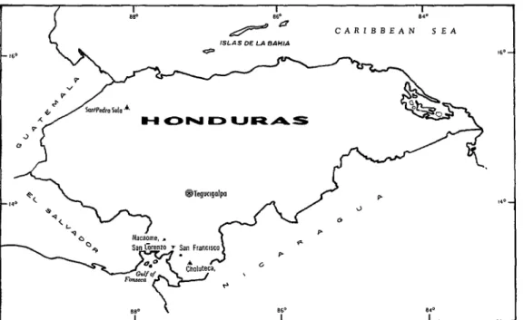 FIGURE 1.  A map of Honduras showing the location of the study areas. 