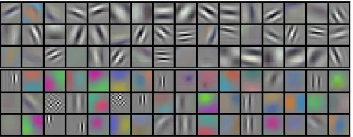 Figure 2.6: Feature representations learned from data using deep learning. These feature maps where obtained by training a deep Convolutional Neural Network (ConvNet) in the ImageNet [Russakovsky et al., 2015] dataset, which contains over 1 million images
