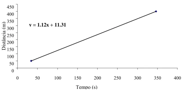 Figura 1: Exemplo da determinação da velocidade crítica para um nadador da amostra (velocidade crítica 