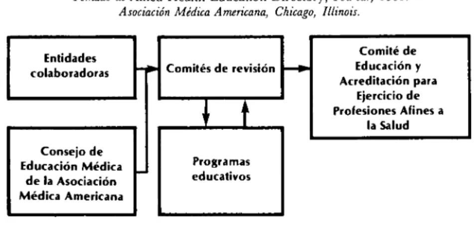 Figura 1. Relaciones orgánicas en materia de acreditación en profesiones afines a la de salud