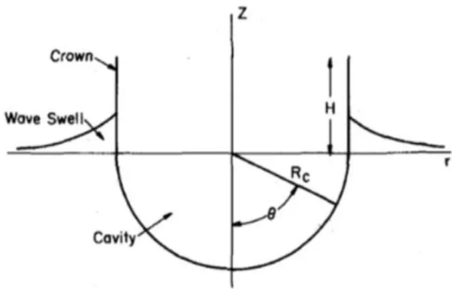 Figure 1.9: Splash model and the coordinate system used by Macklin and Metaxas (1976)