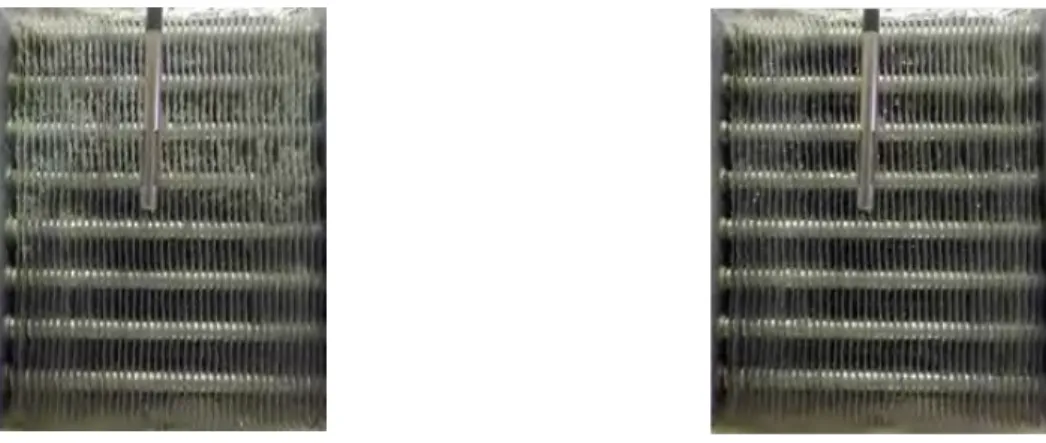 Figure 4: Ice accumulated in the exchanger at 112 min (left) / Ice accumulated after pause at 115  min (right) for test B2 