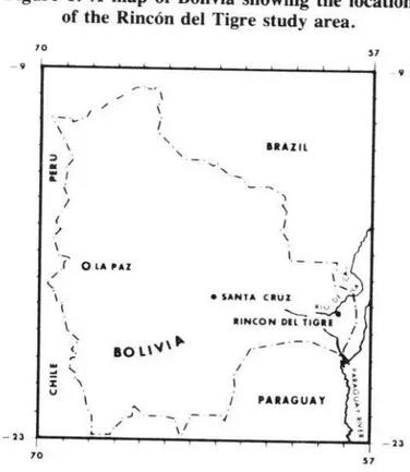 Figure  1.  A  map  of  Bolivia  showing  the  location  of  the  Rinc6n  de1 Tigre  study  area