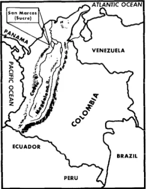 Figure  1.  A  map  of  Colombia  showing  the  area  where  the  monkeys  in  the  INS  Aotus 