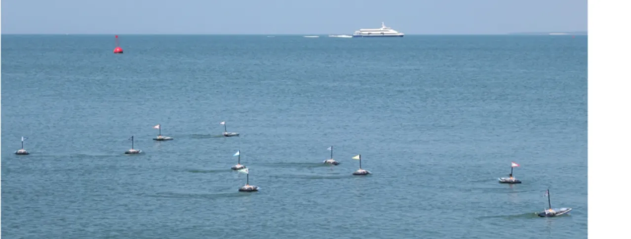 Fig 1. The robotic swarm with 10 units performing a homing task.
