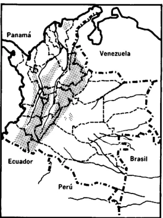 Figura  1.  Focos  de  leishmaniasis  visceral  en  Colombia, 1944-1981.