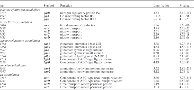 Table 1. Selected genes involved in nitrogen assimilation which expression is altered after 4 h of nitrogen starvation