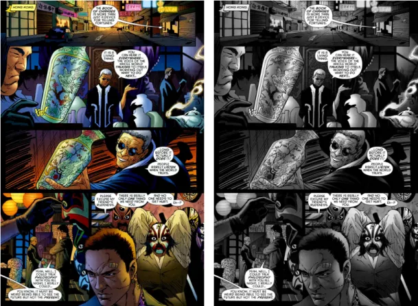 Figure 3.1: Batman [MD07] book page image (left); and its representation in grayscale (right).