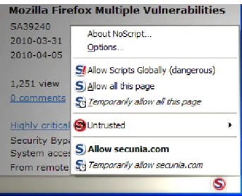 Figura 5 – Exemplo execução da extensão NoScript [34] 