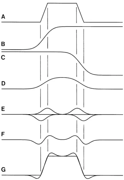 Figure 4: Mach bands at a trapezoidal luminance bar (A) can be explained by the multi-scale  line/edge representation