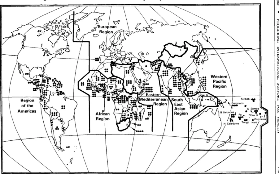 Figure  I.  Countries  where  externally  funded  health  programs  were  underway  in  1976-1980,  by  WHO  region