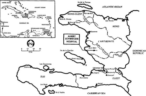 Figure  1. A map of Haiti  showing  the location  of the Albert  Schweitzer  Hospital  at Deschapelles