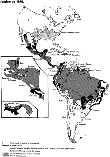 FIGURA  l-Estado  del  programa  de  malaria  en  las  Amhlcas  al  31  de  di-  ciembre  de  1979