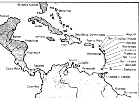 FIGURA  l-Situación  de  la  República  Dominicana  en  relación  con  otros  países  Y  territorios  de  la  zona  del  Caribe.’ 