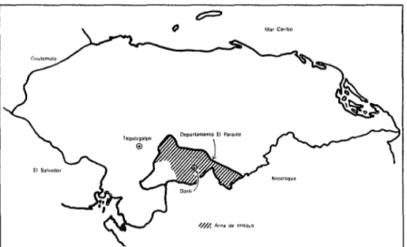 FIGURA  3-Localización  geográfica  del  área  de  ensayo  del  SISVAN,  Honduras. 
