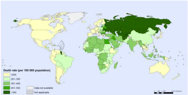 Figura 1 - Mortalidade global referente às doenças cardiovasculares no ano de 2012 [adaptada e  traduzida de (3)] 
