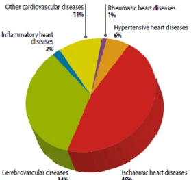 Figura 3 - Distribuição de mortes devido a CVDs  devido a EAM, AVC e outros tipos de doenças  cardiovasculares, no sexo masculino