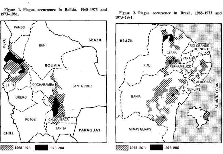 Figure  1.  Plague  occurrence  in  Bolivia,  1968-1973  and 1973-1981.
