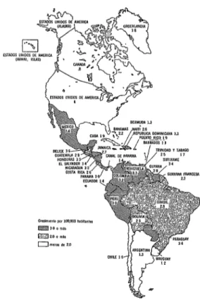 FIGURA  l-Características  del  crecimiento  de-  mográfico  en  las  Américas,  1972