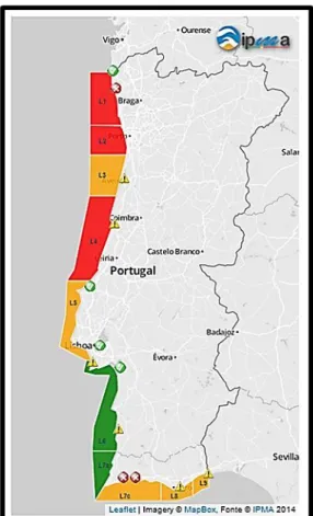 Figura 1.8 – Zonas da captura/colheita de bivalves na costa continental (adaptado  de IPMA I.P