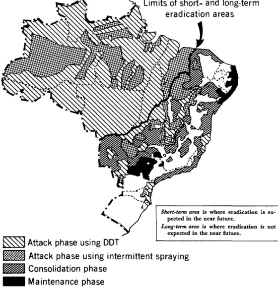 Figure 1.  Areas and phases of the malaria eradication  program, Brazil,  1978. 