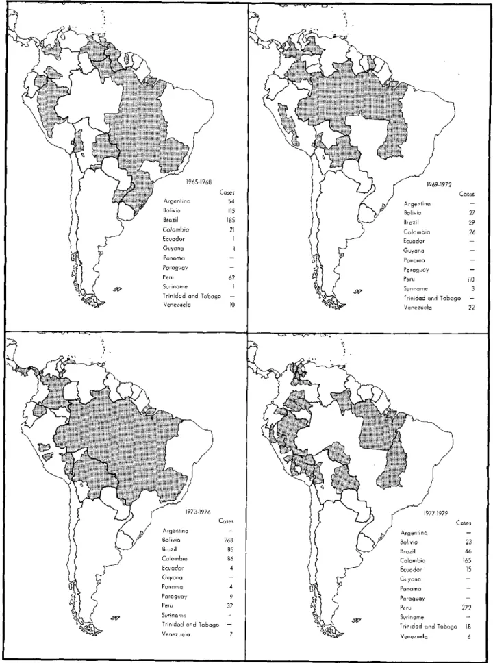 Figure  2.  Reported  cases  of  jungle  yellow  fever  by  major  political  division  of each  country,  1965-1979.*