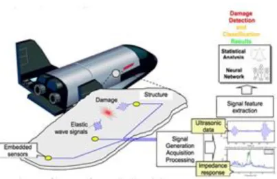 Figure 2.9 – The idea of the spacecraft SHM system [7].