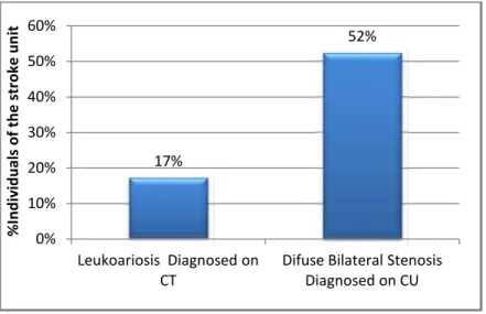 Figure  15. Graphic  representation  of  the  percentage  of  individuals  of  the  stroke  unit affected by leukoariosis and difuse bilateral stenosis.