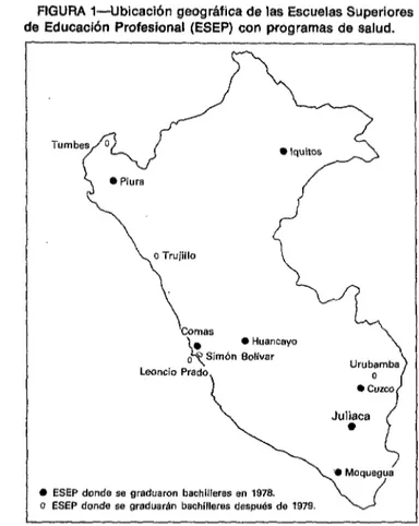 FIGURA  l-Ubicaci6n  geográfica  de  las  Escuelas  Superiores  de  Educación  Profesional  (ESEP)  con  programas  de  salud