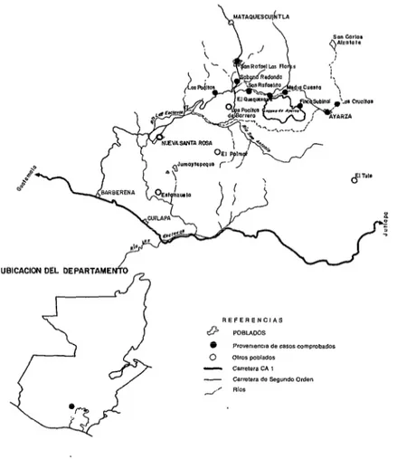 FIGURA  I-Distribución  de  los  pueblos  donde  hubo  casos  de  esporo-  tricosis. 