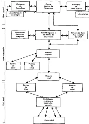 FIGURA  l-Flujo  de  información  paro  la  organiza-  ción  de  los  servicios  de  vigilancia  epidemiológico  de  los  intoxicaciones  por  plaguicidas