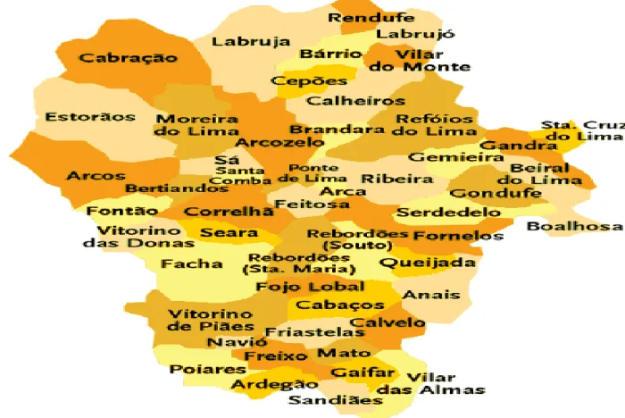 Figura 3.1 : Mapa freguesias de Ponte de Lima 