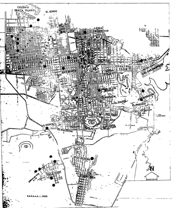 FIGURA 2-Ciudad  de  Hermosillo. Cada punto corresponde a un cao  cuyo domicilio fue identificado con exactitud