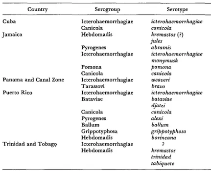 Table  5.  Leptospira  serotypes  isolated  from  man,  Central  America  and  the  Caribbean  area.= 