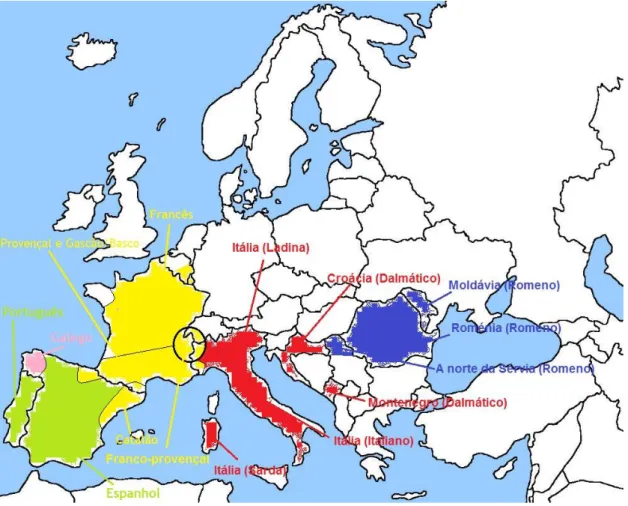 Figura 5: Distribuição das línguas novilatinas, segundo Tagliavini 