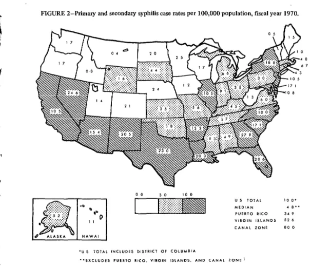 FIGURE 2-Primary and secondary syphilis case rates per 100,000 population, fiscal year  1970