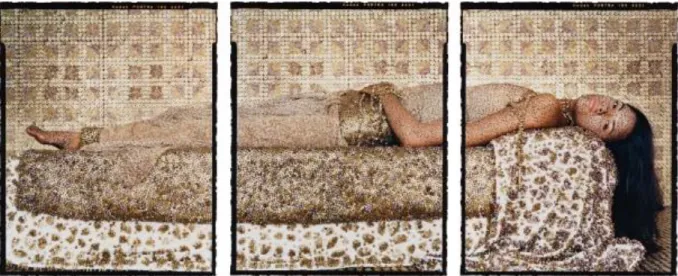 Figure 5 – Lalla Essaydi, Bullet Revisited #3 (2012) from the series Bullets Revisited (2009 – 2014),  chromogenic print triptych, 51.4 x 40.6 cm each 