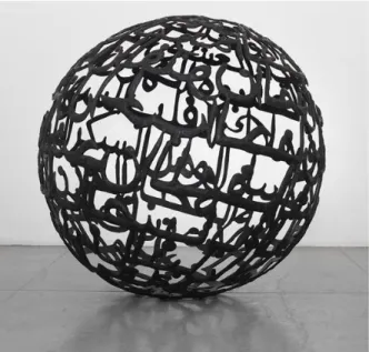 Figure 8 – Ghada Amer, The Words I Love the Most (2012), bronze  with black platina, 152,8 x 152,8 x 152,8 cm 