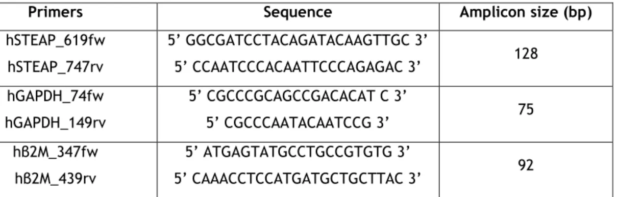Table 7: Primers sequences and respective amplicon size used in qPCR analysis. 