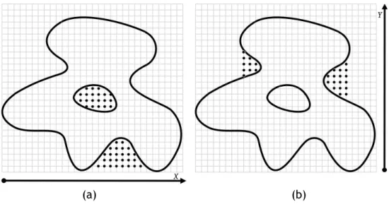 Figure 2.3: Detecting cavities through POCKET: (a) in the x-direction; (b) in the y-direction.
