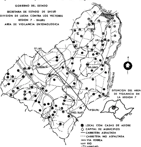 FIGURA  ó-Distribución  de  las  localidades  con  casas  de  adobe.  donde  se  colocaron  cajas-  refugio  de  triatomíneos  y  se  obtuvieron  muestras  de  sangre