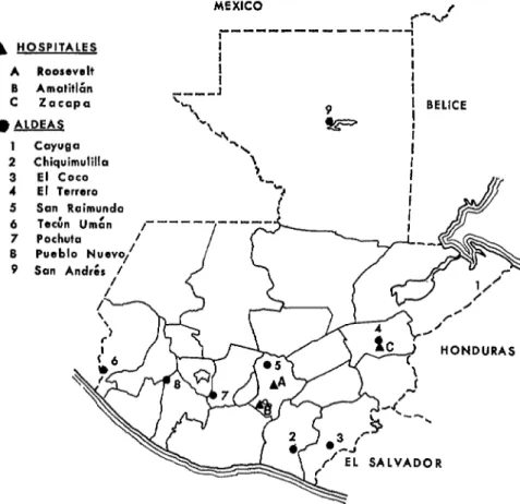FIGURA  l-Mapa  de  la  República  de  Guatemala  que  indica  los  lugares  donde  se  realizaron  los  estudios
