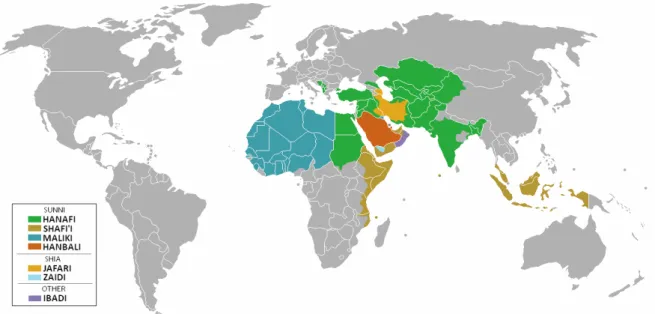 Figura 2.2 - Localização geográfica das principais Escolas de Direito Islâmico 