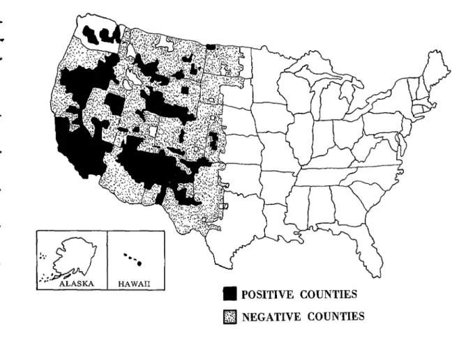 FIGURE  2-Distribution  of  Pasteurella  pestis  infection  in  wild  rodents  and  fleas  in  the  United  States  of 