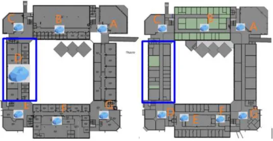 Figure 4-7 - Test case 2 layout. Floor 1 (left), floor 2 (right). 