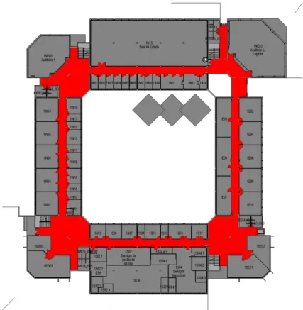 Figure 4-32 - Example of Map floor with marked walkable path in red. 