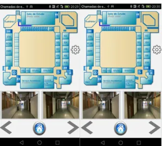 Fig. 5. Guiding the User to nearest stairs (left) Current Location update (right). 