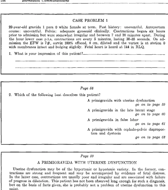 Figure  1.  Sample  questions  and  pages  from  the  Stenchever-Kitay  workbook  (29).
