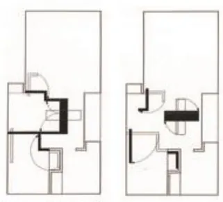 Figura 3.12 - Projecto Void space/Hinged space. Esquema de distintas configurações da mesma  habitação, Steven Holl, Fukuoka (Japão), 1989-1991